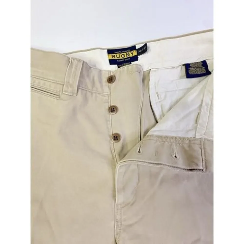 VTG Ralph Lauren Rugby Chino Pants Mens 32x30 Khaki Buckle Back Preppy Heritage